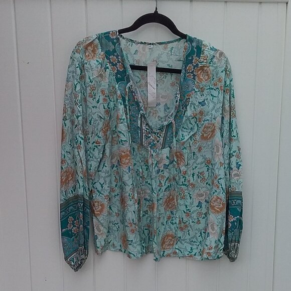 Gaevet Women's Blouse Boho Print Viscose Peasant Med New with Tags - Picture 4 of 8